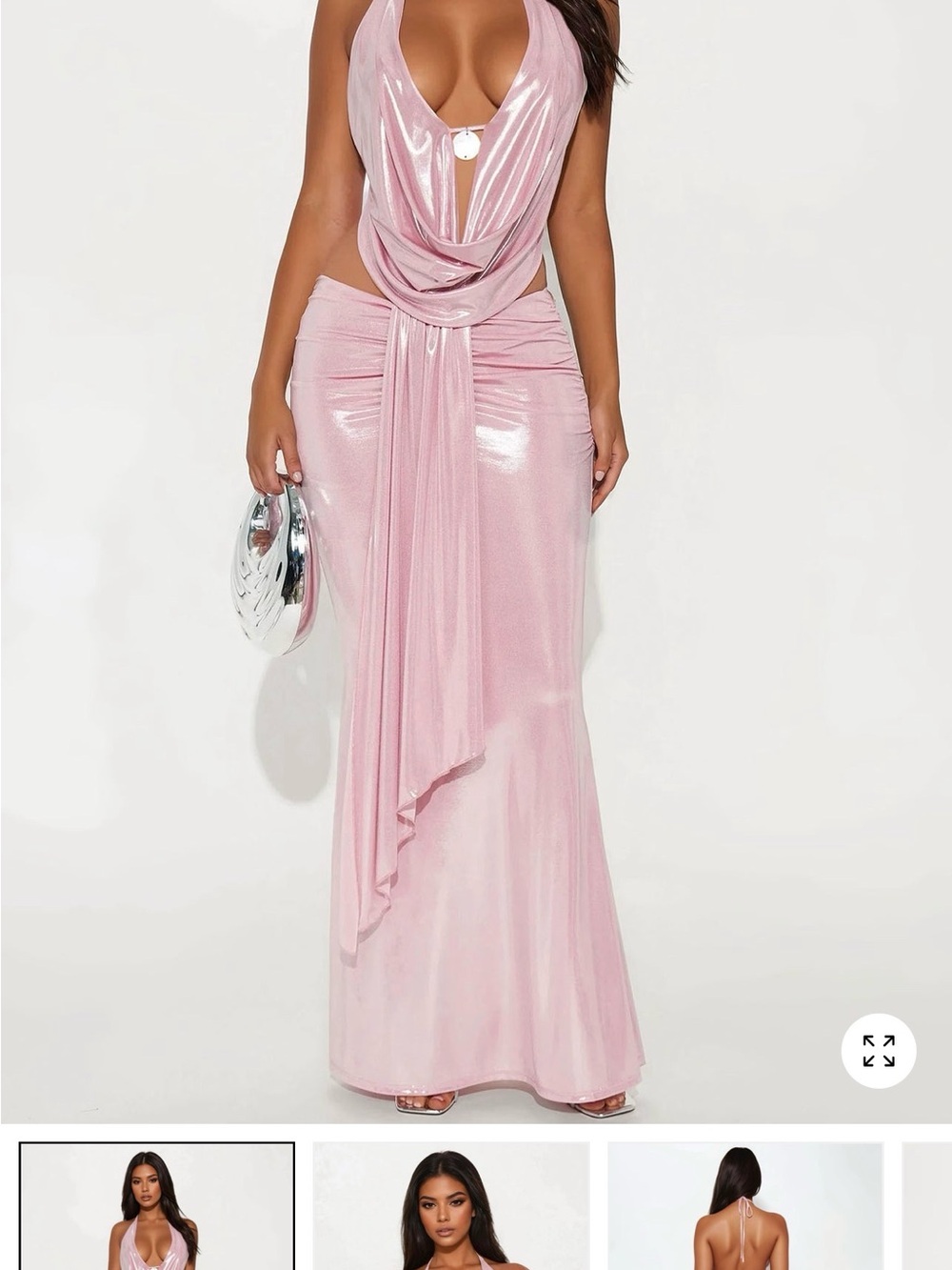Fashion Nova Shimmery Pink Draped Maxi Skirt